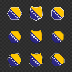 National symbols of Bosnia and Herzegovina on a dark transparent background, vector flags of Bosnia and Herzegovina.