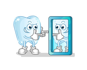 tooth looking into mirror cartoon. cartoon mascot vector