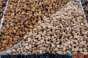 Dried fruits and nuts on local food market