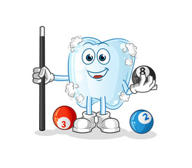 tooth with foam plays billiard character. cartoon mascot vector