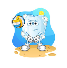 tooth with foam play volleyball mascot. cartoon vector
