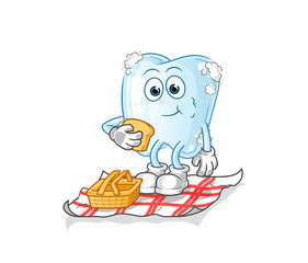 tooth with foam on a picnic cartoon. cartoon mascot vector