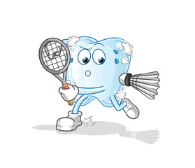 tooth with foam playing badminton illustration. character vector