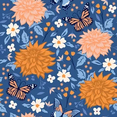 Türaufkleber Seamless pattern with flowers and butterflies. Vector graphics. © Екатерина Зирина