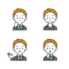 スーツを着た困り顔のビジネスマンのシンプルなイラストセット
