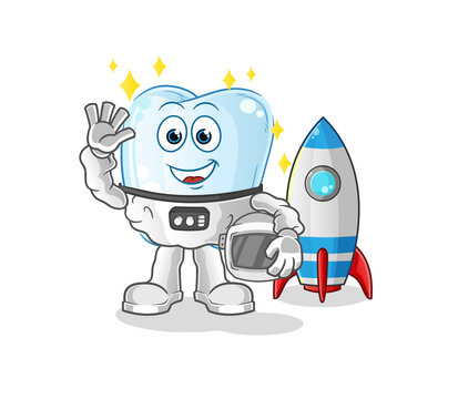 tooth astronaut waving character. cartoon mascot vector