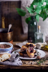 Rabbit liver pate crostini  .style rustic