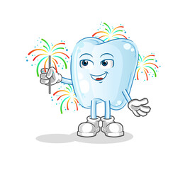 tooth with fireworks mascot. cartoon vector
