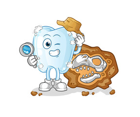tooth with foam archaeologists with fossils mascot. cartoon vector