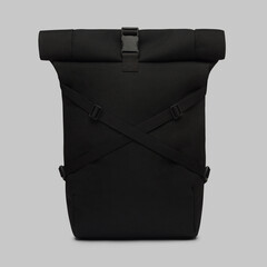 black backpack rolltop with strape on white background 