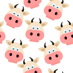 pattern with cute cows heads. pattern for textiles with a horned pet. vector illustration, eps 10.