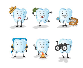 tooth adventure group character. cartoon mascot vector