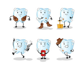 tooth with foam cowboy group character. cartoon mascot vector