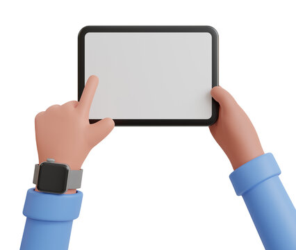 3D illustration hands are holding and point on Tablet PC Isolated on white background