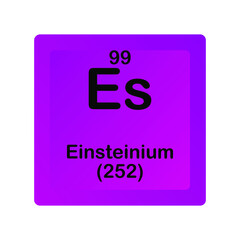 Einsteinium Es Chemical Element vector illustration diagram, with atomic number and mass. Simple flat dark gradient design for education, lab, science class.