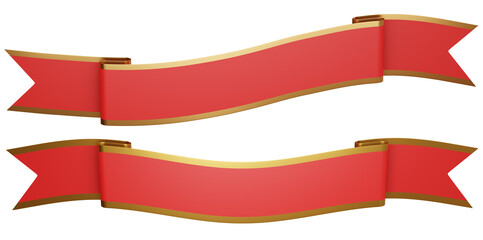 decorative red ribbon banners isolated on white, 3D illustration