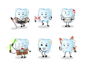 tooth with foam japanese culture group character. mascot vector