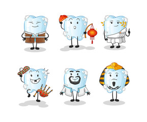 tooth with foam world culture group. cartoon mascot vector