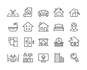 Real Estate Icons - Vector Line Icons. Editable Stroke. Vector Graphic