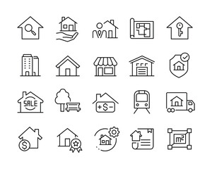 Real Estate Icons - Vector Line. Editable Stroke. Vector Graphic