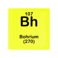 Bohrium Bh Chemical Element vector illustration diagram, with atomic number and mass. Simple flat dark gradient design for education, lab, science class.