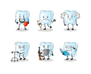 tooth with foam elderly character. cartoon mascot vector