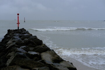 The entrance of the harbor of le Pouliguen. The 9th january 2022, France.