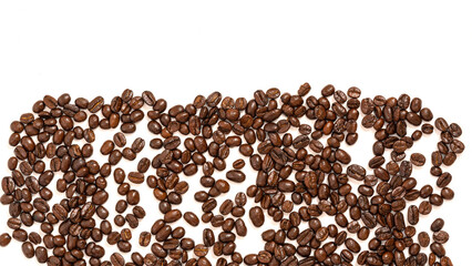 close up coffee beans isolated white background