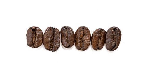 close up coffee beans isolated white background