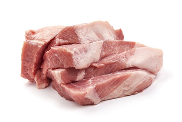 Raw pork steaks, isolated on white background.