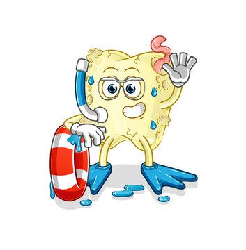 tooth decay swimmer with buoy mascot. cartoon vector