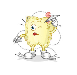 tooth decay with paper plane character. cartoon mascot vector