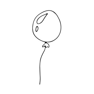 Balloon with doodles. Hand-drawn illustration in cartoon style. Black outline of a balloon on a white background.
