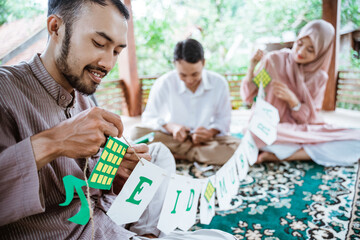 paper decorations for Eid Mubarak in the gazebo