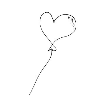 Balloon with doodles. Hand-drawn illustration in cartoon style. Black outline of a balloon on a white background.