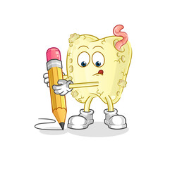 tooth decay write with pencil. cartoon mascot vector