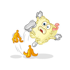 tooth decay slipped on banana. cartoon mascot vector