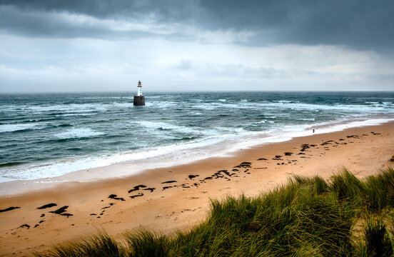 Rattray Head Lighthouse - Golden Sandy Dunes and Stormy Sea state- Aberdeen and Peterhead, Scotland 