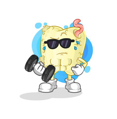 tooth decay lifting dumbbell vector. cartoon character