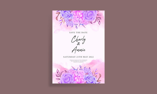 Beautiful rose flower wedding invitation template