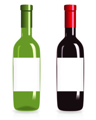 Red and white wine bottles isolated on a white background