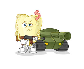 tooth decay soldier with tank character. cartoon mascot vector