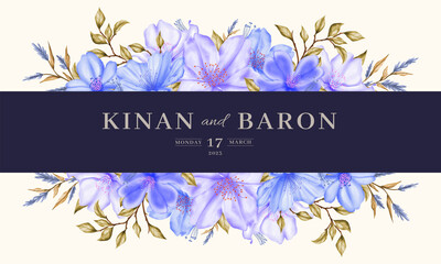 Blue watercolor wedding invitation with floral frame