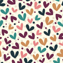 Seamless pattern with hearts in vintage colors.