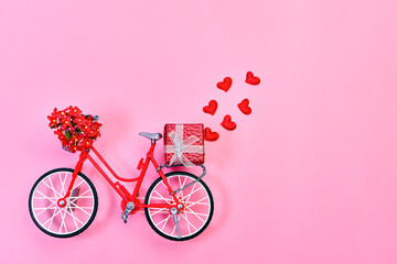 Minimalistic valentine's day card, bike with flowers
