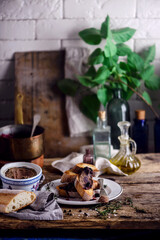 Rabbit liver pate crostini  .style rustic