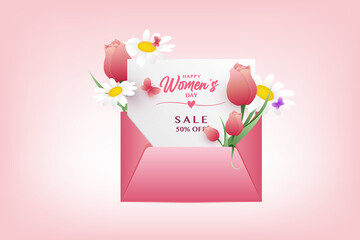 International Womens Day, Sale Banner or Sale Poster Background.