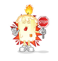 candle holding stop sign. cartoon mascot vector