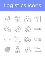 Collections of icons representing logistics, shipping, customer service. Line icons, vector.