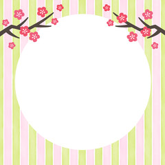 梅の花のフレーム　ストライプの背景